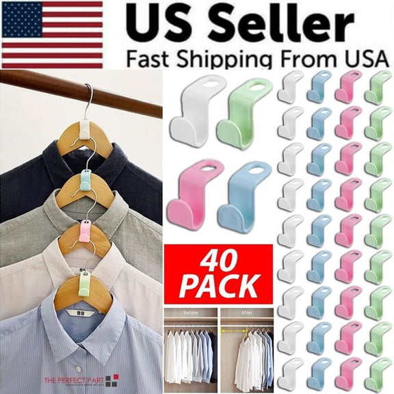 40 Pack Clothes Hanger Connector Hooks, Space-Saving Closet Organizer Clips, Multi-Color Stackable Garment Hanger Extenders for Wardrobe Storage