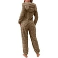 thumbnail image 4 of RYRJJ Womens Fleece Onesies Pajamas Jumpsuit Warm Sherpa Romper Sleepwear Cute One Piece Zipper Hooded Playsuit Loungewear(Brown,L), 4 of 7