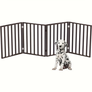 Pet Gate - 4-Panel Indoor Foldable Dog Fence for Stairs, Hallways or Doorways - 72x24-Inch Retractable Wood Freestanding Dog Gates
