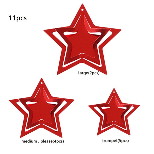 1 Juego de guirnalda de cortina de estrella de cinco puntas de mariposa con forma de corazón de PVC, decoración de fiesta, decoración de boda, Kits de decoración para fiestas Rojo 11 estrellas Injueey HA003487-06