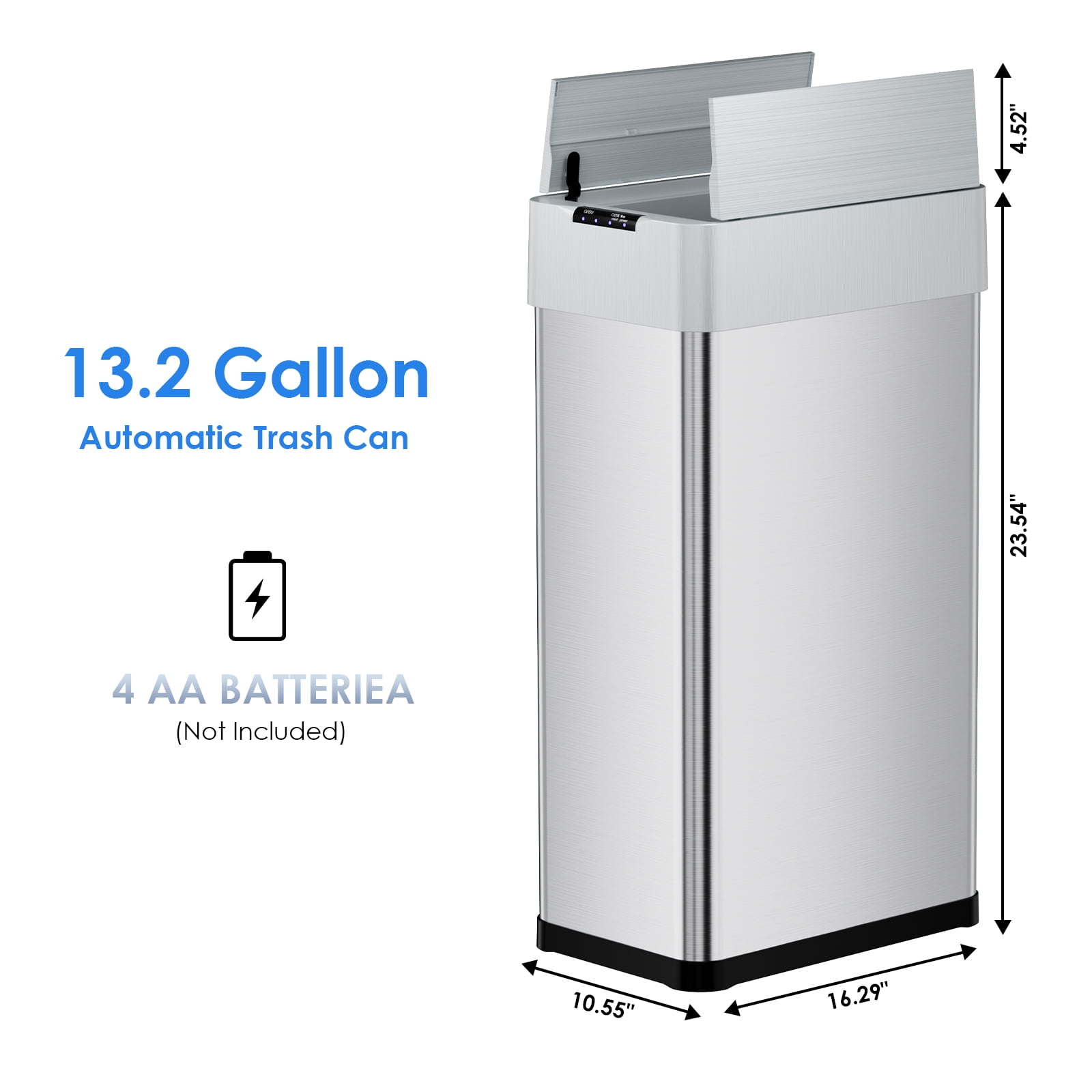 Pirecart 13.2 gal Motion Sensor Trash Can Wings Open Lid Garbage Can Stainless Steel, Silver