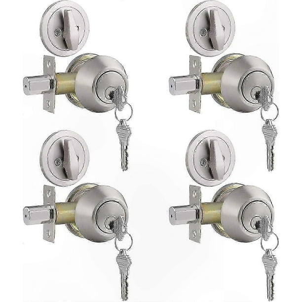 Satin Nickel Deadbolts, Keyed Alike Locks, 4-Pack, Single Cylinder Entry Door Hardware Set