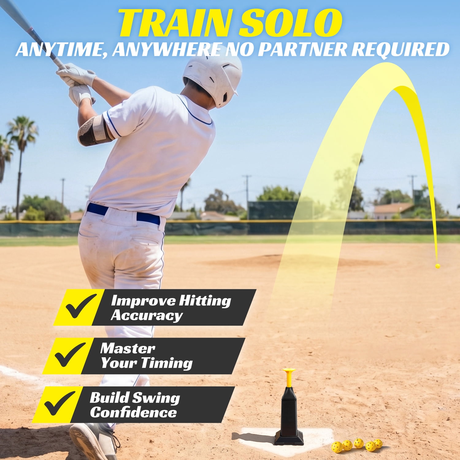 FITPLAY Baseball Trainer Tee Popper, Pop Up Baseball Training,  Baseball Pitching Machine with 12 Balls