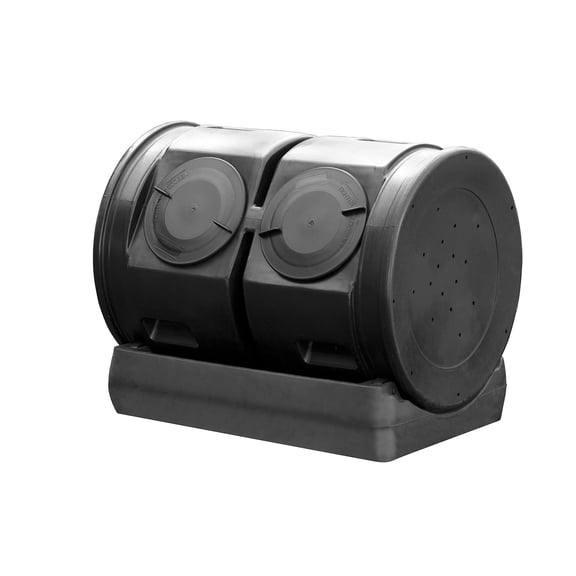 Compost Wizard Outdoor Garden Dual Tumbler Composter, 2-Chamber 50 Gallon Capacity, Polyethylene, Compost Tea Collector, Black