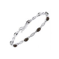 RYLOS Tennis Bracelet with 6x4MM Birthstone Gemstones & Diamonds Sterling Silver - Adjustable to 7-8" Smoky Quartz Jewelry for Women Friendship Bracelets