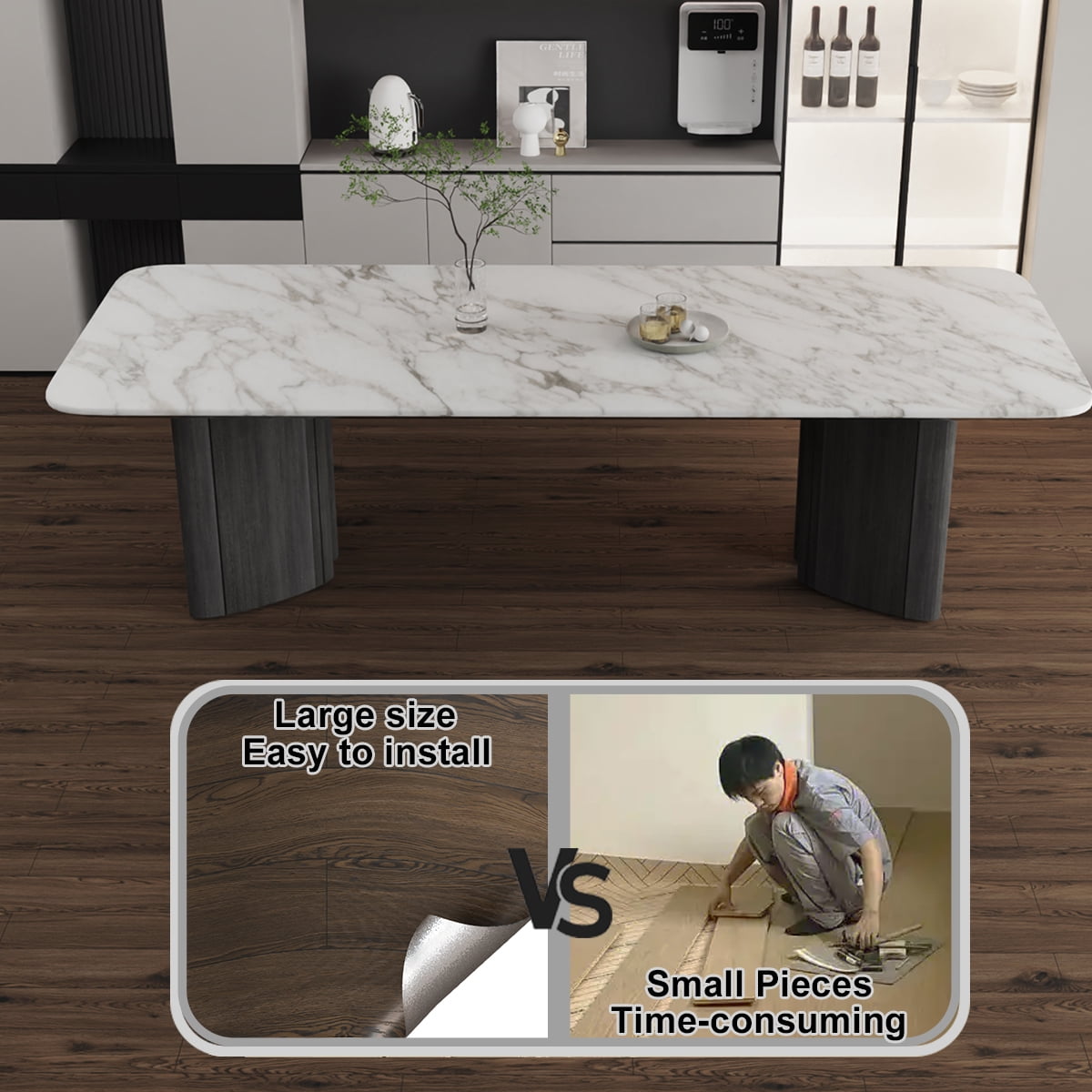 Vinyl Flooring Roll PVC Thickened Peel and Stick Floor Wood Plank Self Adhesive Flooring DIY 23.6" X 196" Dark Brown