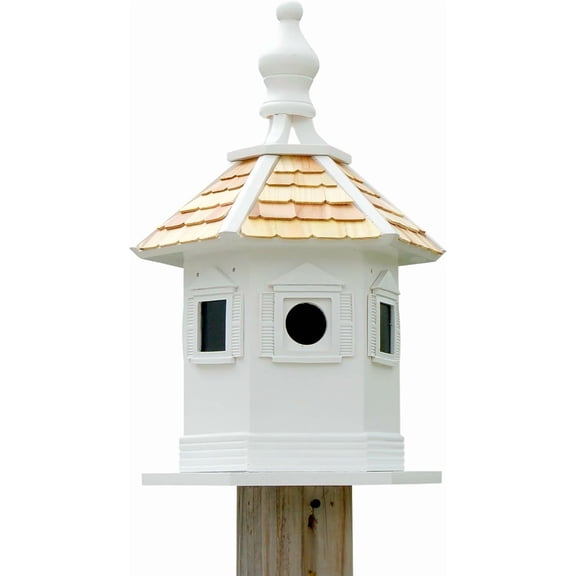 Home Bazaar White Enchantment Bird House – Large Wooden Outdoor Birdhouse with Hexagonal Design, Easy Post Mount, Ventilated, Weather-Resistant, Perfect Garden & Backyard Bird Shelter