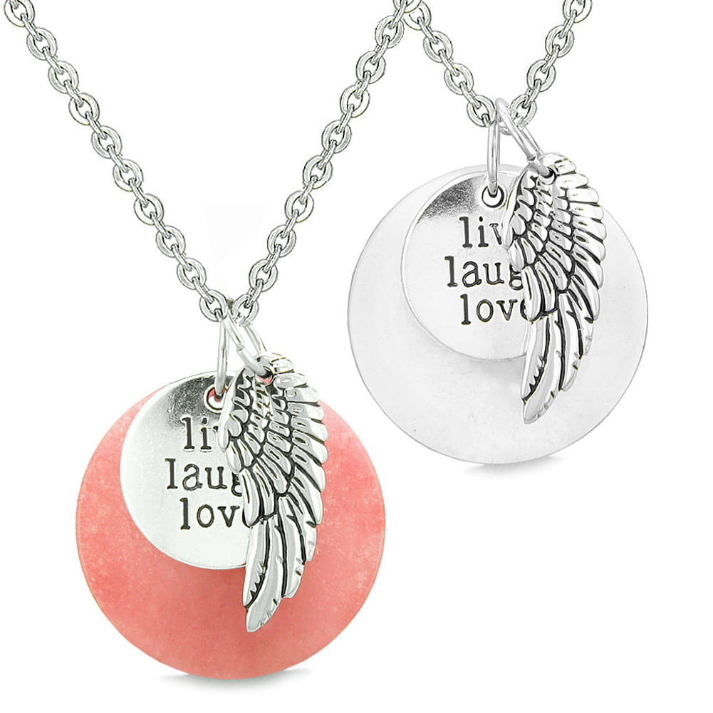 Guardian Angel Wings Magic Amulets Love Couples or Best Friends Rose and Crystal Quartz Donut Necklaces 