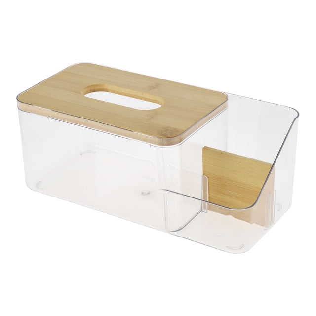 1 Pc Soporte de Caja de Tejidos Dividido Conveniente para Mesa de Sala de Estar, Clear PET Bambú