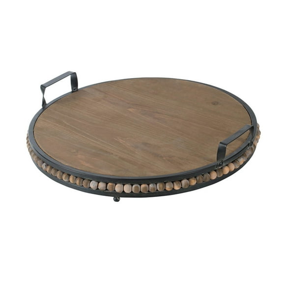CC Home Furnishings Wooden Bead Round Tray with Handles - 17.75"