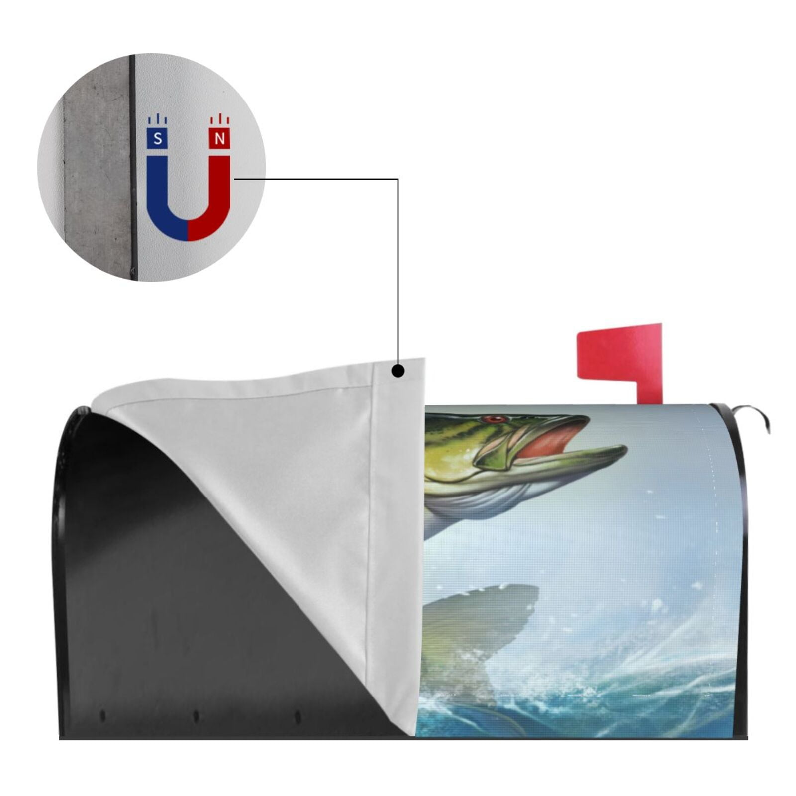 Xecao Largemouth Bass jumps out of water for Mailbox Cover with Magnetic Strips, Waterproof and Sunscreen, Adds a Decorative Touch to Your Garden Yard-21x18 in