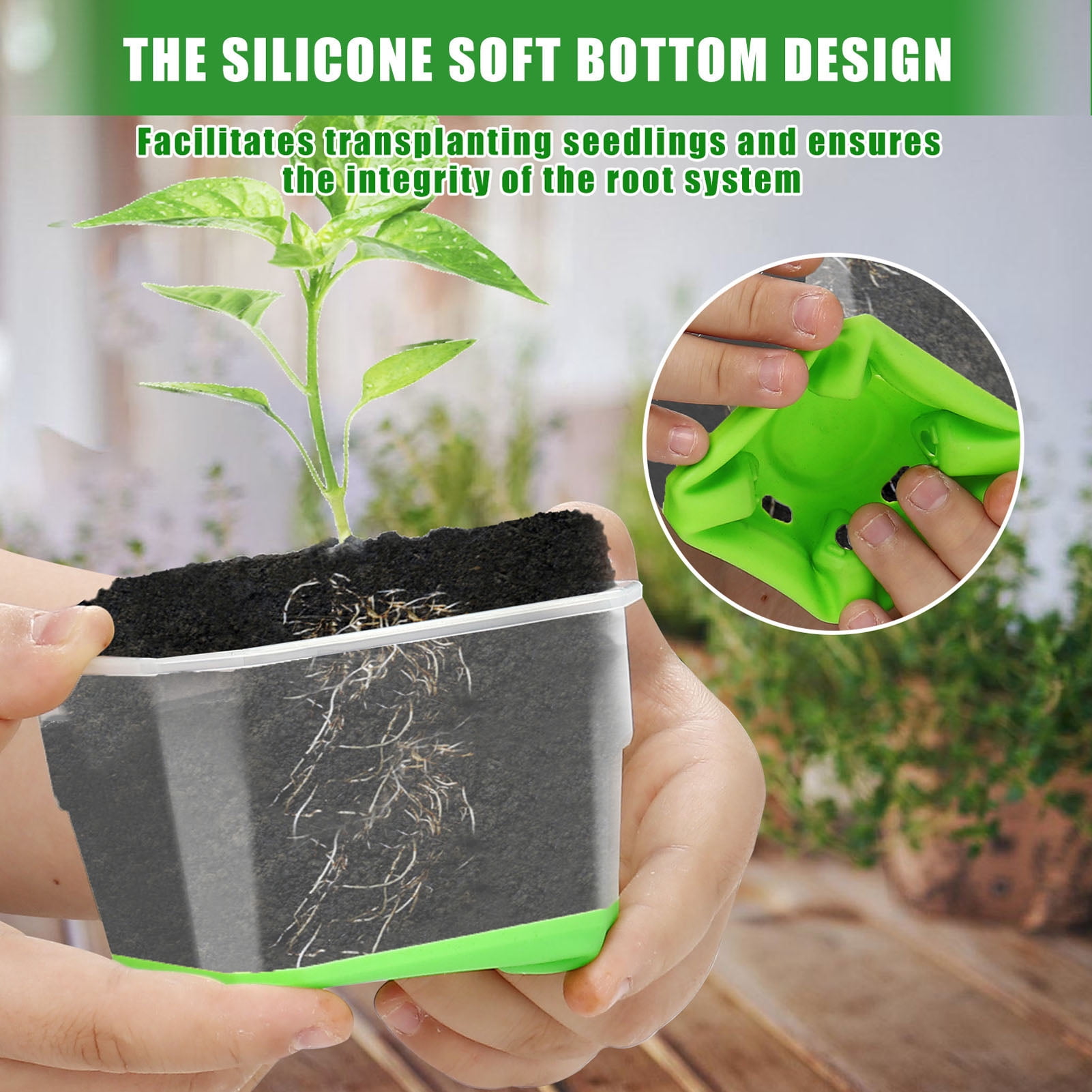 Riousery 20 Pcs Square Silicone Nursery Pot Planters Variety Pack Reusable Seed Starting Pots with Drainage Holes for Indoor Outdoor Plants Gardening Green 3.94 inches / 10 cm