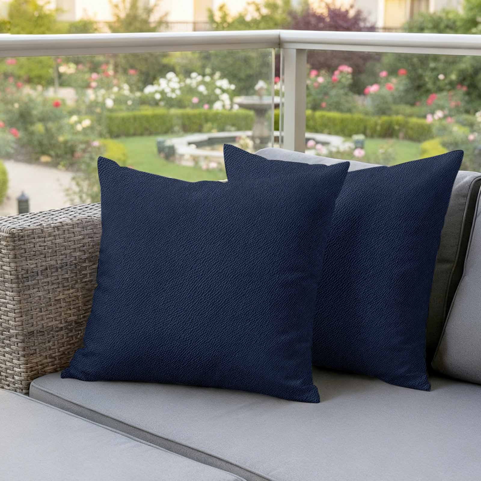 Solid Dark Blue Outdoor Waterproof Pillow Covers, Minimalism Abstract Denim Texture Decorative Square Throw Pillowcase Sofa Cushion Sham for Patio/Couch/Chair, 26"x26" 2 Pack