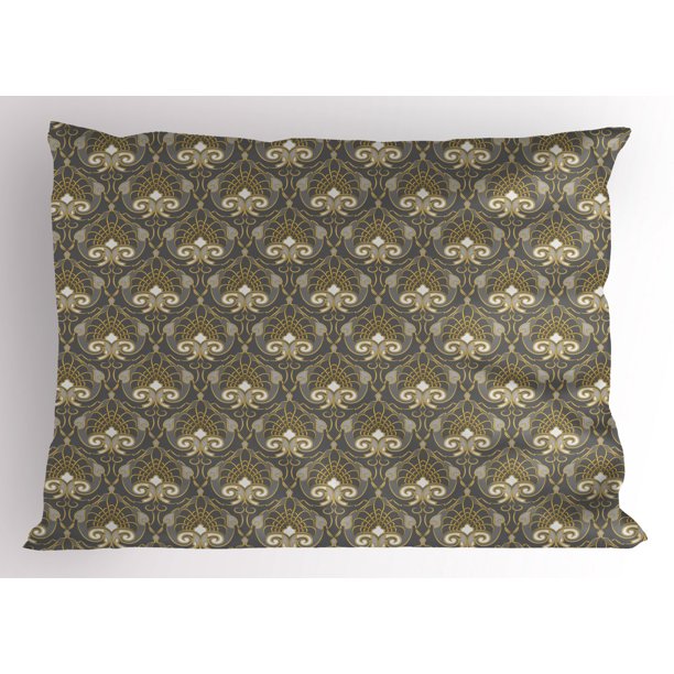 Vintage Pillow Sham Traditional Pattern Classic Rich Ornaments on Grey