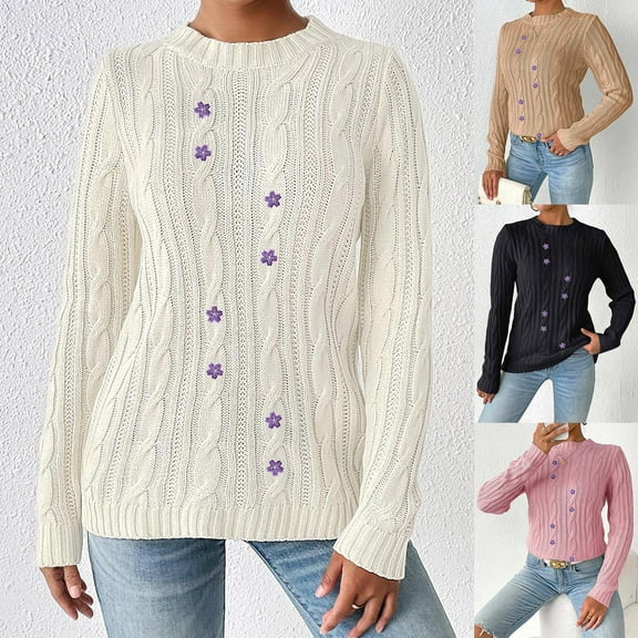 Sentmoon Womens Pullover Sweaters Crew Neck Long Sleeve Solid Color Knitted Tops for Women Knitted Soft and Cozy Loose Women Blouses Trendy Fall and Winter for Lounge Sweater M