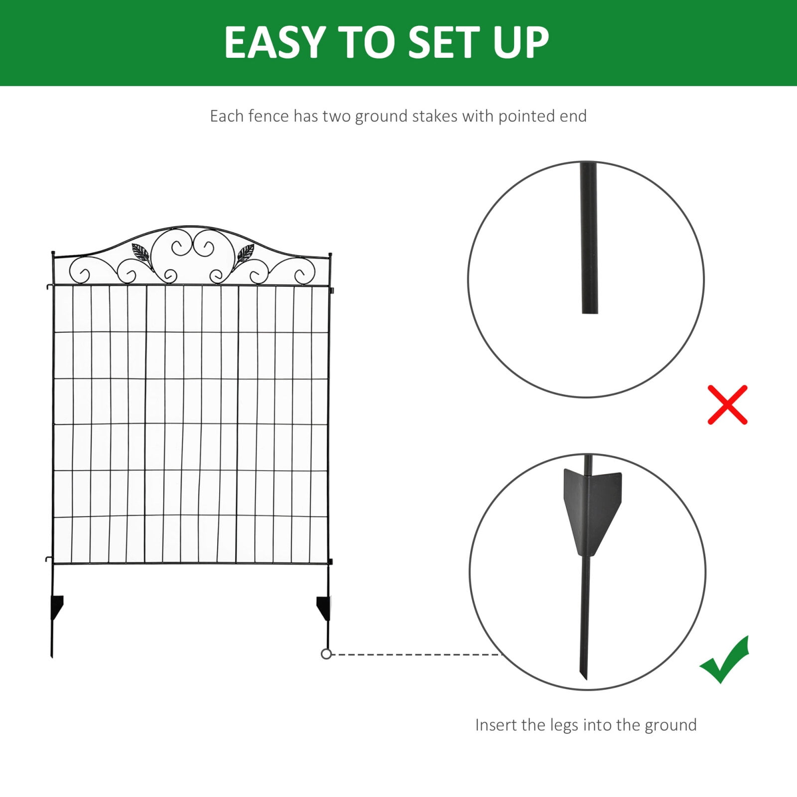 Decorative Garden Fence Panel 4 Pack, 44 x 36 Inch Steel Border Folding Fence for Yard Landscaping, Pet Safe Outdoor Barrier for Flower Beds and Pathways