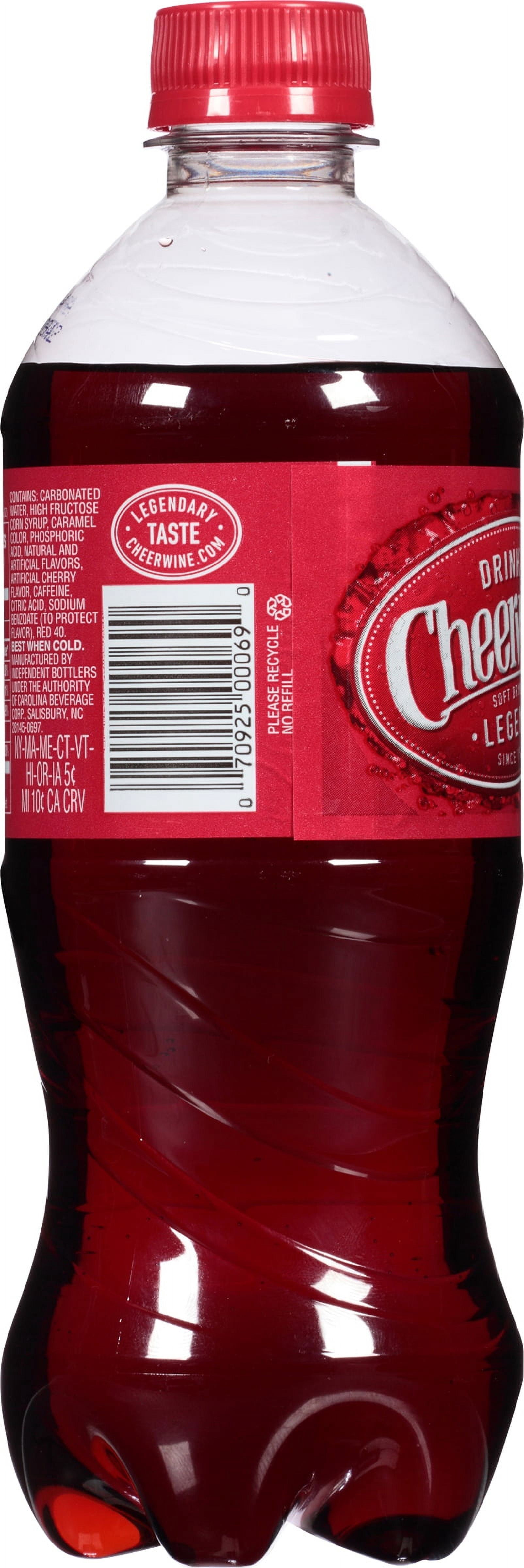 (5 pack) Cheerwine Legend Soda, 20 fl oz, Naturally Flavored Soft Drink