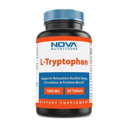 Nova Nutritions L-Tryptophan 1000 mg 60 Tablets - Tryptophan Supplements for Natural Sleep Aid, Stress Relief, Circulation & Immune