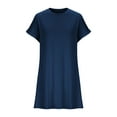 thumbnail image 4 of ATOYSOY Women's Mini Loose Dress Sleepwear Beach Sundress Solid Color Round Neck Casual Relaxed Nightdress Retro Trendy Short Sleeve Workout Dress for Girls Blue XL, 4 of 6