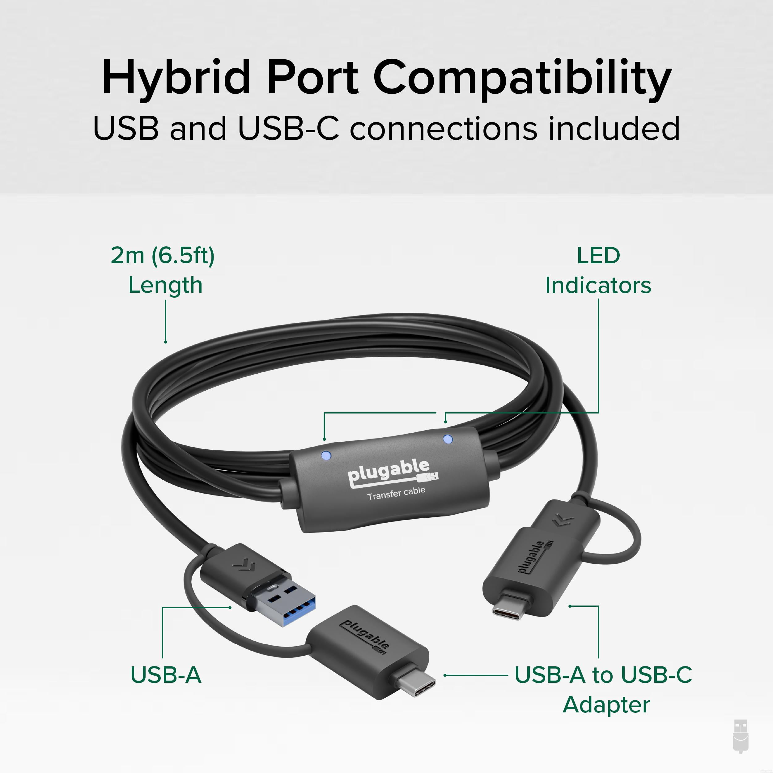 Plugable USB Data Transfer Cable PC to PC, Compatible with Windows USB C and USB 3.0, Transfer Files to New Computer with Included Bravura Easy Computer Sync Software, 6.6ft (USBC-TRAN)