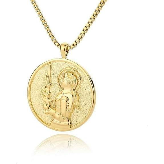 Heroine Joan Of Arc Medal Coin Necklace,Medallion Queen Necklace For Women