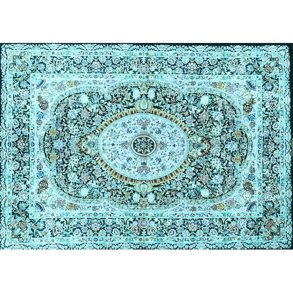 Ahgly Company Indoor Rectangle Medallion Light Blue Traditional Area Rugs, 4' x 6'