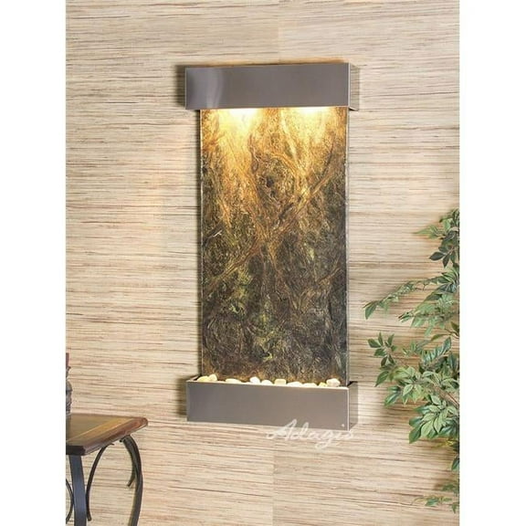 Adagio  Whispering Creek Stainless Steel Green Marble Wall Fountain