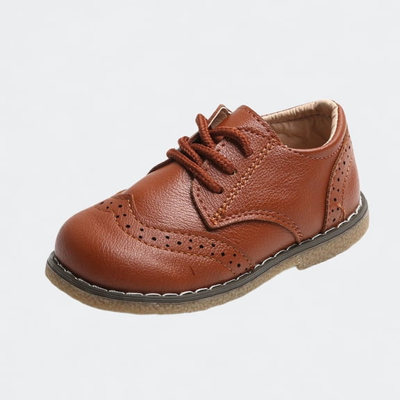 Ticikt Kids Brogue Dress Shoes, Casual Oxford Shoes with Lace-Up, Soft Sole Formal Shoes for Toddler/Little Kids,Brown,Size:1-1.5 Years