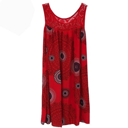 

Women s Fashion Lace Stitching Print Sleeveless Dress