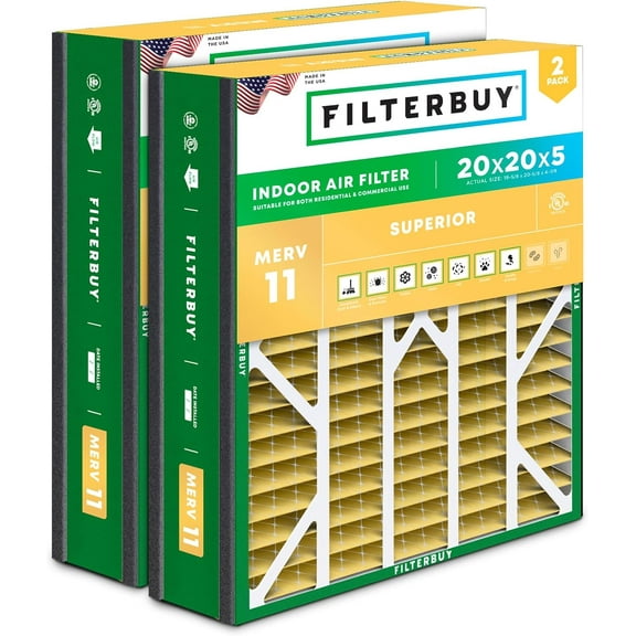 Filterbuy 20x20x5 Air Filter MERV 11 Allergy Defense, Pleated HVAC AC Furnace Filter Replacement for Trion Air Bear Cub & More, 2-Pack