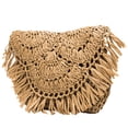 thumbnail image 3 of Bolsa de hombro tejido de mimbre de paja con borlas para mujer de verano (marrón) Likrtyny Para Estrenar, 3 of 9