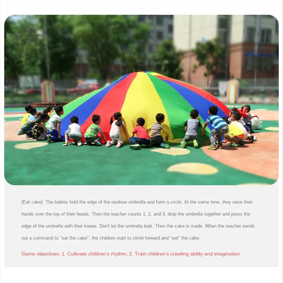 5 Meters Kids Parachute Game, Rainbow Cloth Game Colorful Party Mat with Handles, Kids Outdoor Game Blanket
