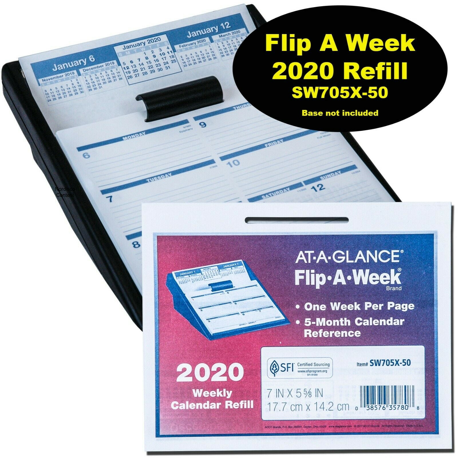 2020 AtAGlance SW705X50 FlipAWeek Calendar Refill, 7 x 55/8