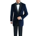 thumbnail image 2 of DTI BB Signature Men's One Button Shawl Lapel Blue Velvet Tuxedo Suit Blue, 2 of 5