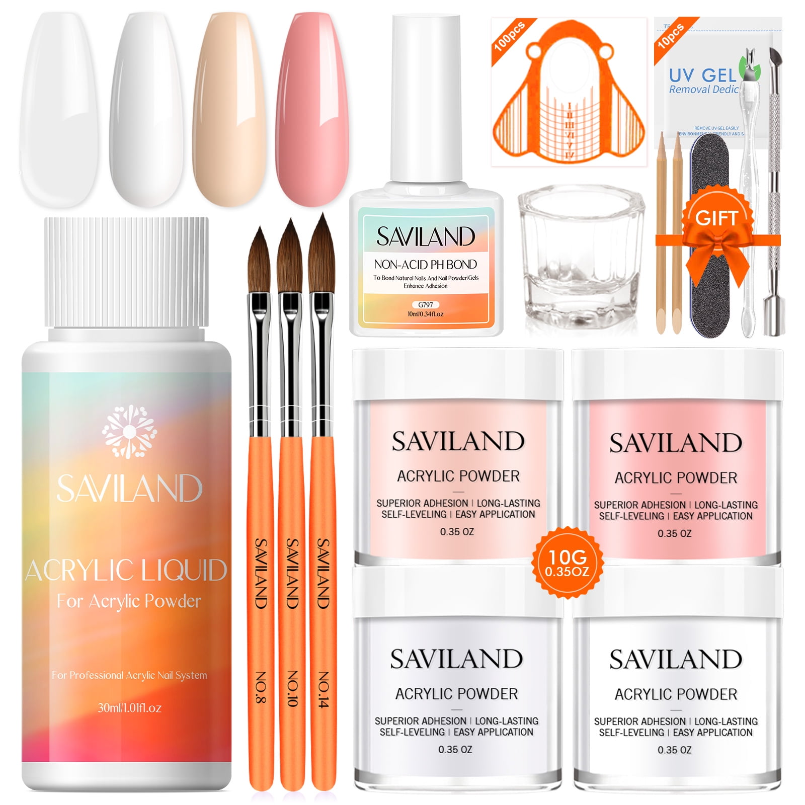 Saviland Acrylic Nail Kit- Clear/Pink/White/Nudes Acrylic Powder Set ...