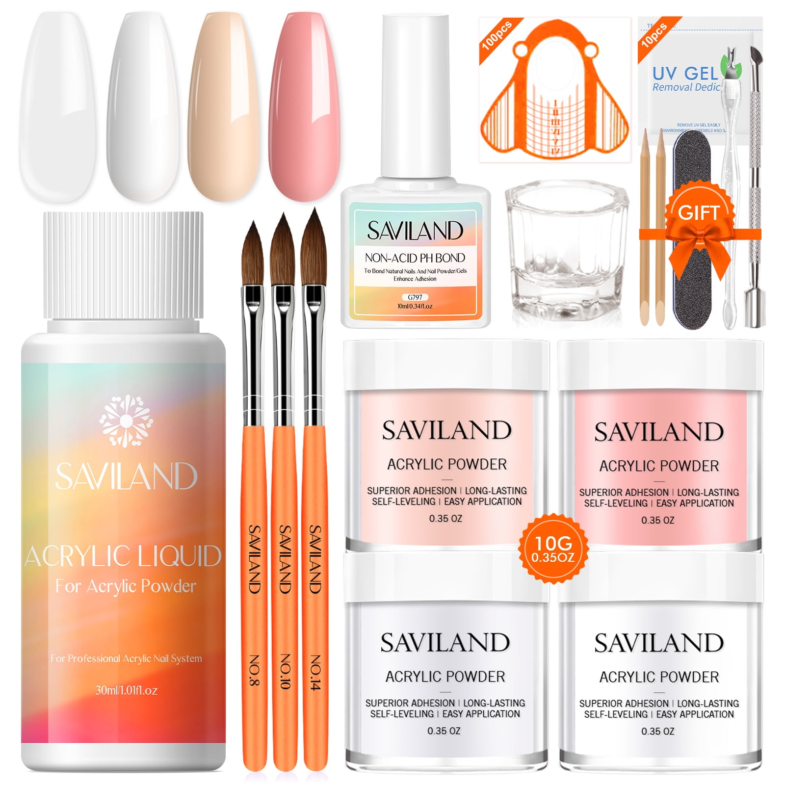 Saviland Acrylic Nail Kit Clear/Pink/White/Nudes Acrylic Powder Set