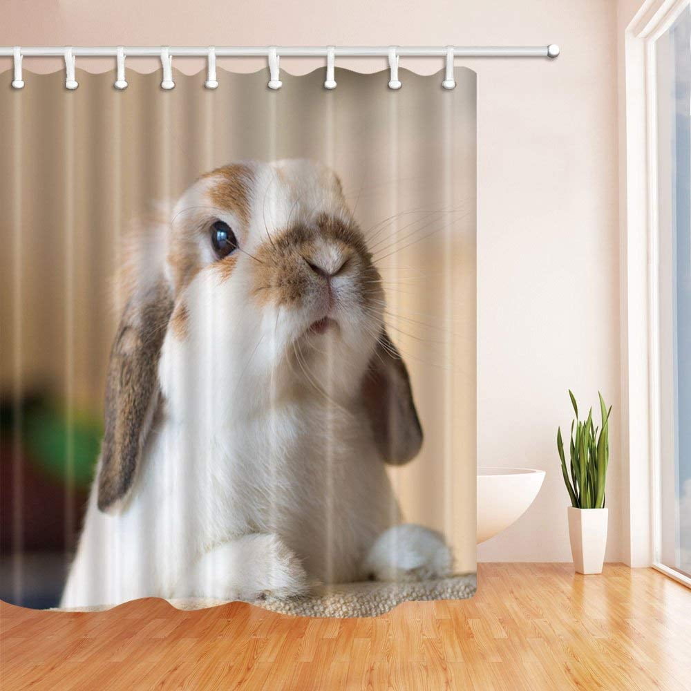 BPBOP House Decor Cute White Rabbit Polyester Fabric Bathroom Shower