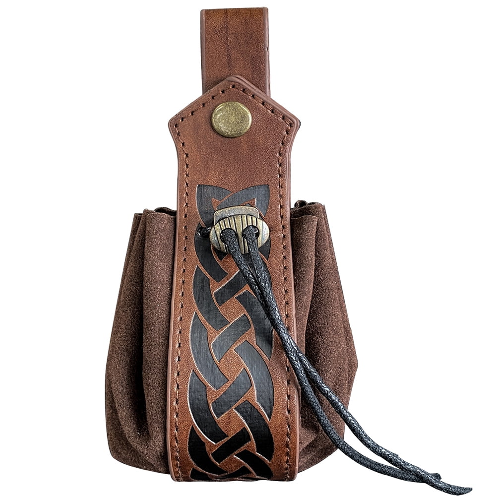 Medieval PU Leather Drawstring Pouch Vintage Brown Coin Purse Storage Belt  Bag