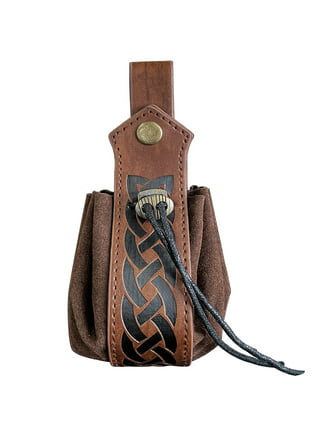 Blue Drawstring Leather Pouch Bag - Qisabags Without Chain / Brown