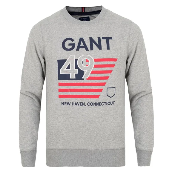 Gant Men's O1 American Flag Crew Neck Sweat, Medium, Grey