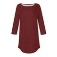 thumbnail image 4 of Red Womens Tops Women's Pure Color Fashionable Casual Round Neck and Three Quarter Sleeve Top Shirts for Women, 4 of 4