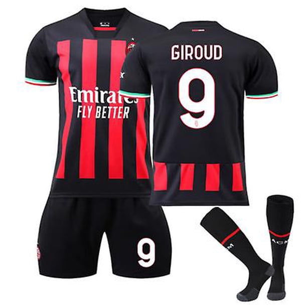 XSBlack 9B Traje de camiseta del equipo de fútbol masculino y femenino Giroud 9 # R.leao 17 # Pantalones cortos de manga corta para niños 2023 Conjunto de uniformes de fútbol de nuevo diseño con calcetín y rodilla esquí esquí Gafas de esquí