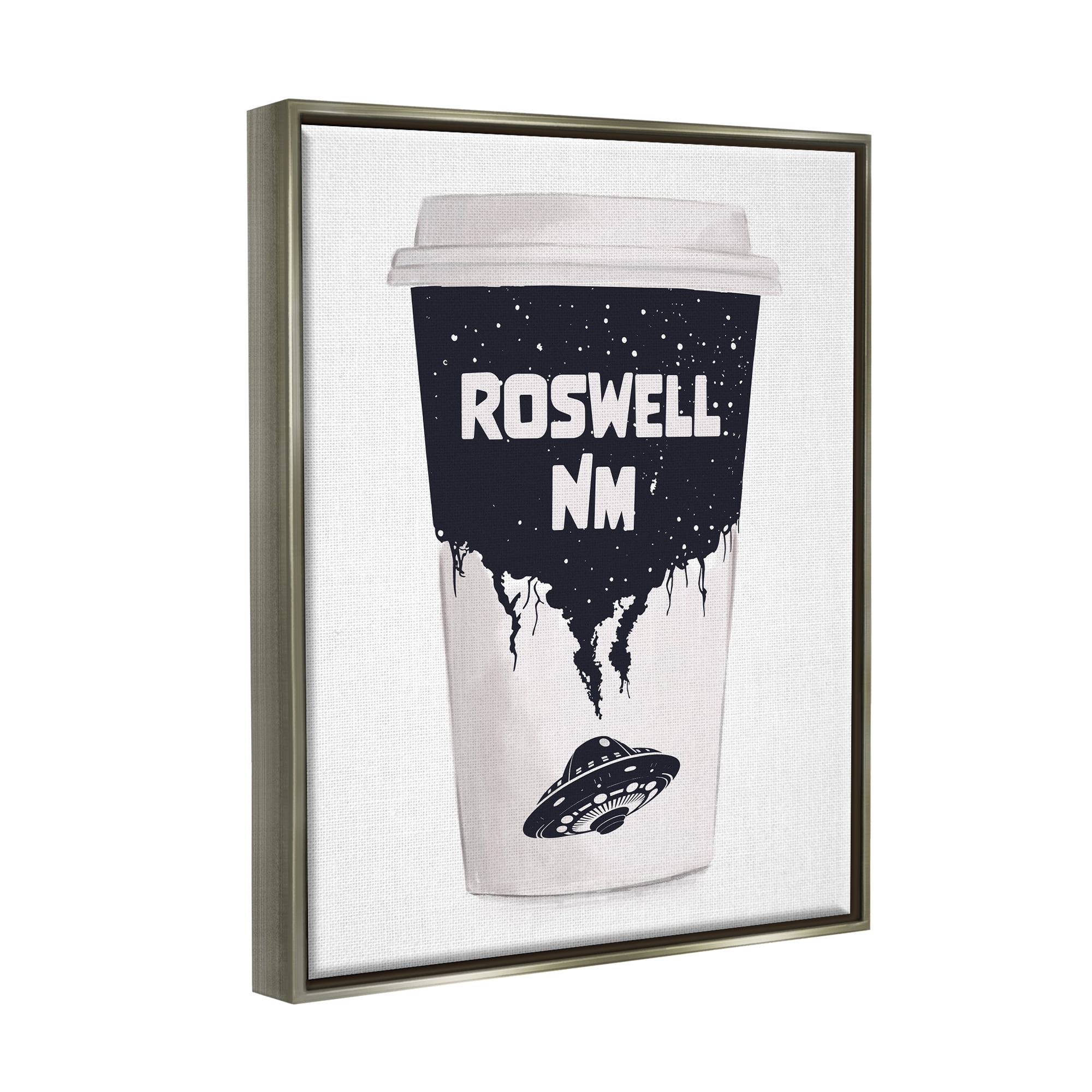 Stupell Industries Roswell NM UFO Coffee Cup Travel & Places Painting Gray Floater Framed Art Print Wall Art