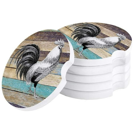 

KXMDXA Country Style Farm Chicken on Wood Board Set of 4 Car Coaster for Drinks Absorbent Ceramic Stone Coasters Cup Mat with Cork Base for Home Kitchen Room Coffee Table Bar Decor