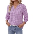 thumbnail image 4 of Fantaslook Plaid Womens Button Down Shirts 3/4 Sleeve V neck Tops with Smocked Cuffs Dressy Cotton Blouses, 4 of 10