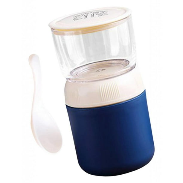 Recipiente para yogur, termo para alimentos de 2 niveles, de acero inoxidable Azul