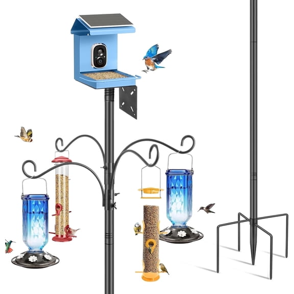 KOLAKO Bird Feeding Station,193cm Heavy Duty Bird House Pole, Metal Bird Feeder Hanger Free Standing for Outdoor Yard Garden