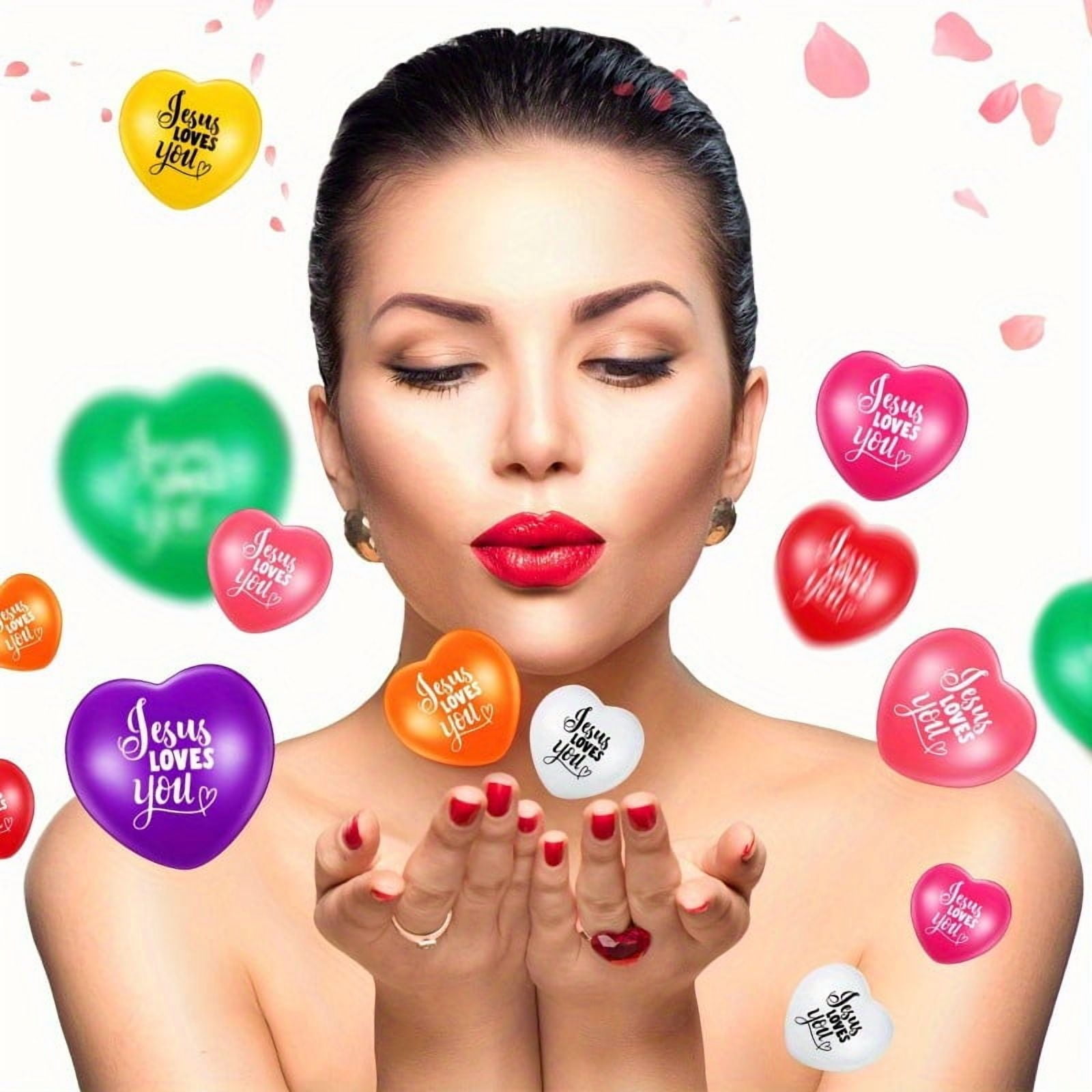 48 Pcs Christian Valentines Heart Stress Balls Bulk 2. 76'' John 3: 16 Stress Relief Balls Jesus Bible Quotes Religious Gifts for Church Welcome Gifts Women Men Friend Teacher
