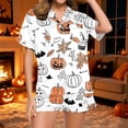 thumbnail image 2 of Halloween Silk Pajamas Women Casual Halloween Print Pajama Short Out Soft Two Piece Women Sleepwear Set White XL, 2 of 7