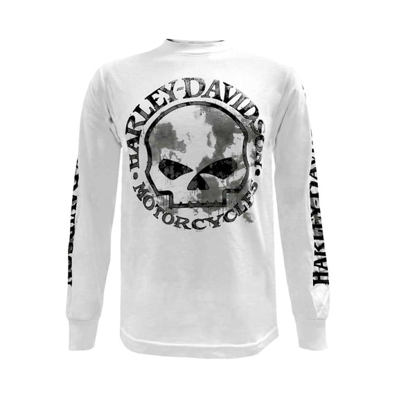 Men's Shirt, Willie G Skull Long Sleeve Tee, White 30296646, Harley Davidson
